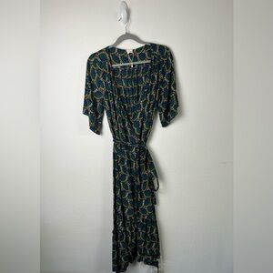 Silk & Salt Journey Peacock Blue Green Black Tan Wrap Dress